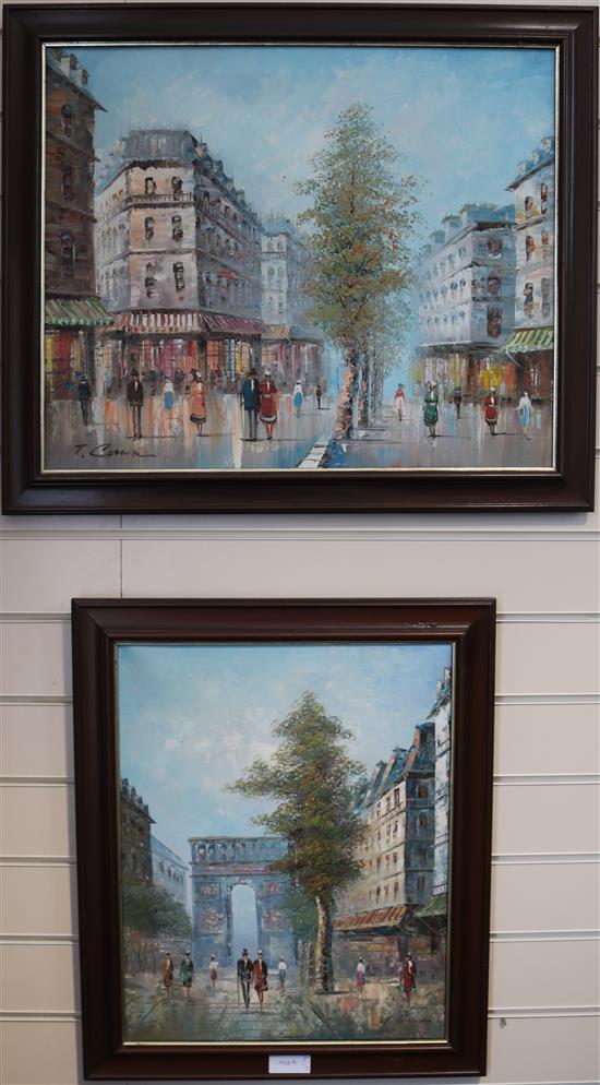 T. Casson, two French street scenes, 50 x 60cm and 50 x 40cm